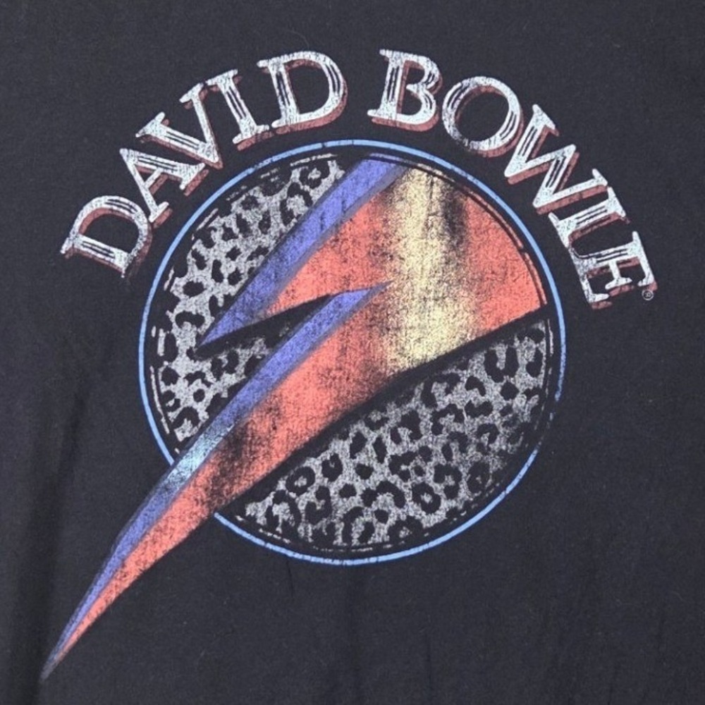 David Bowie Graphic Tee Women Large Black Leopard Lightning Bolt Rock T-Shirt